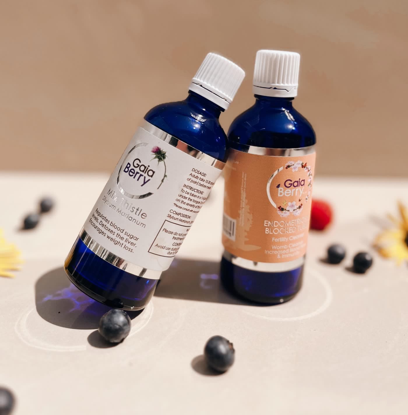 GaiaBerry herbal tinctures in soft natural light