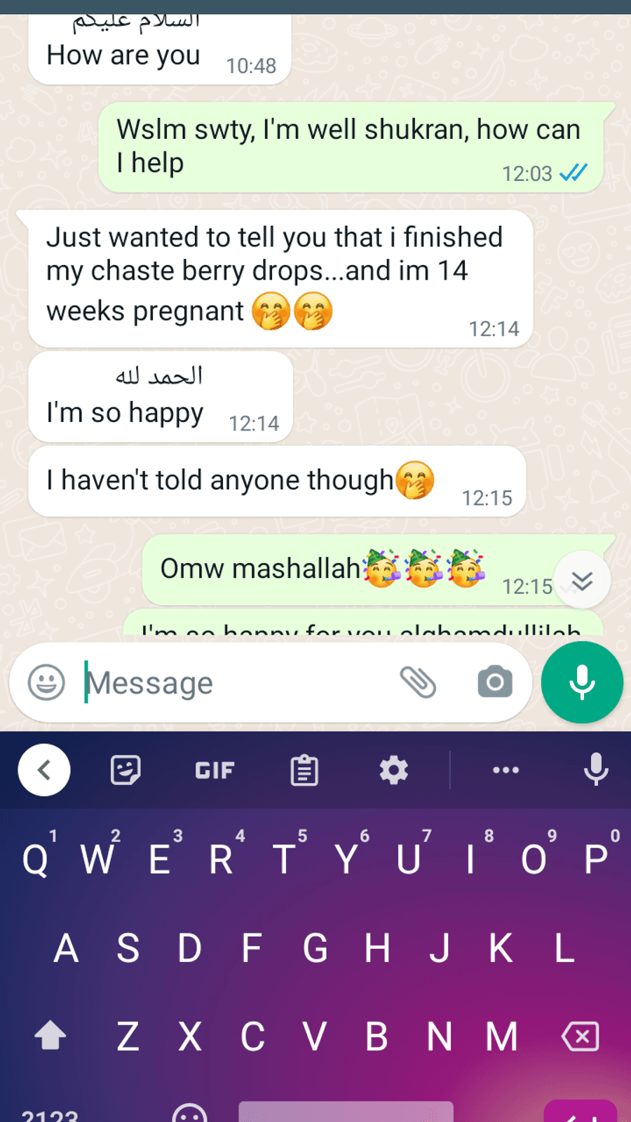 WhatsApp testimonial from a GaiaBerry customer (15)