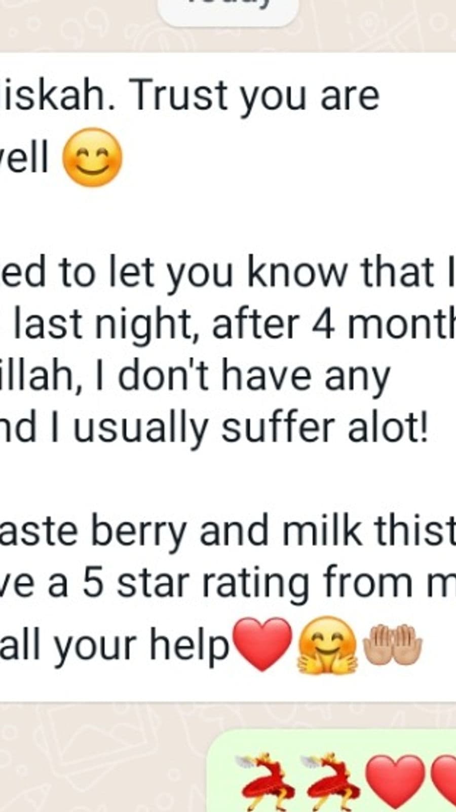 WhatsApp testimonial from a GaiaBerry customer (42)