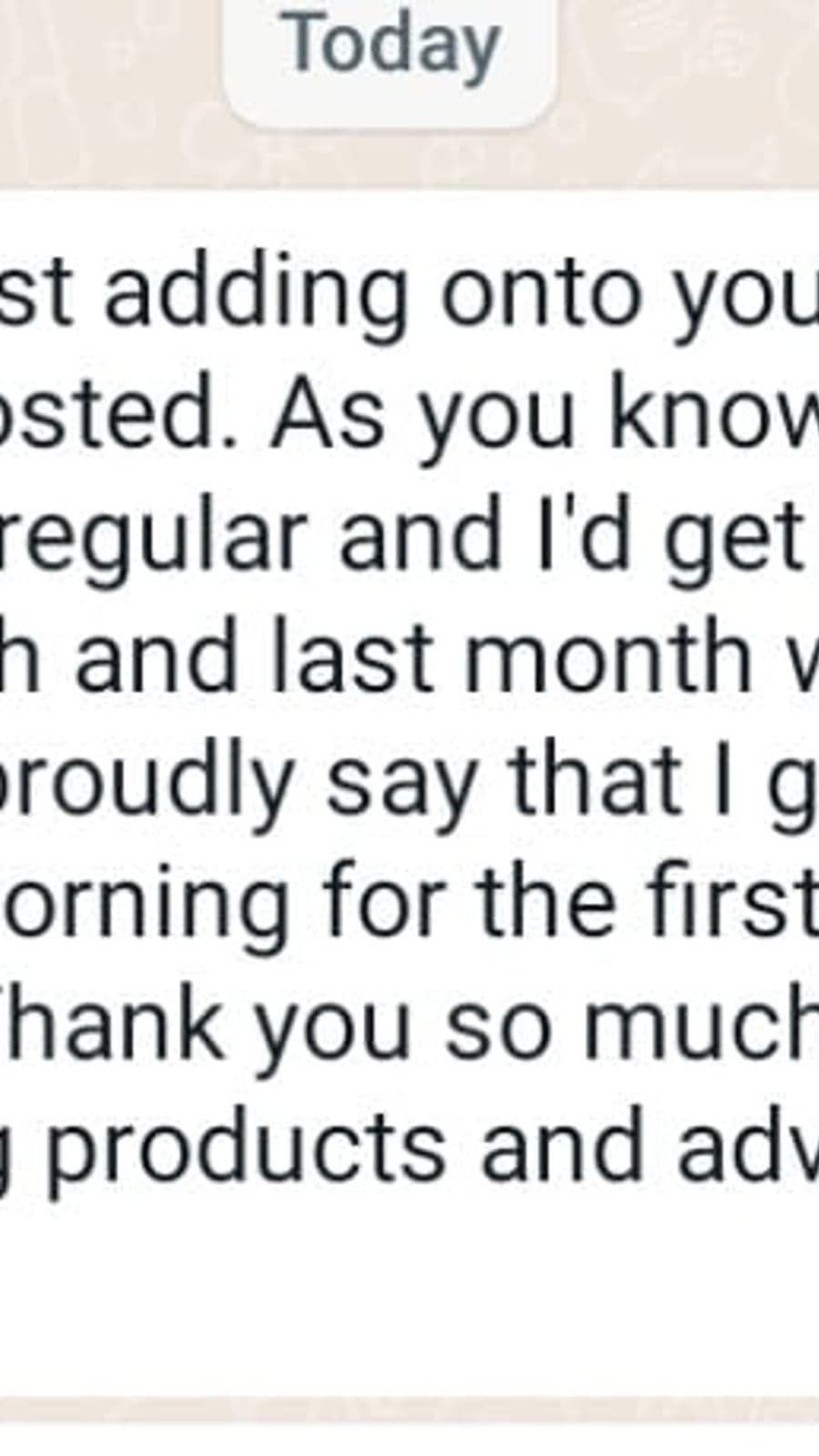 WhatsApp testimonial from a GaiaBerry customer (34)