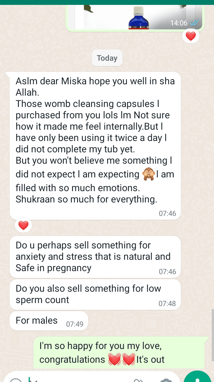 WhatsApp testimonial from a GaiaBerry customer (40)