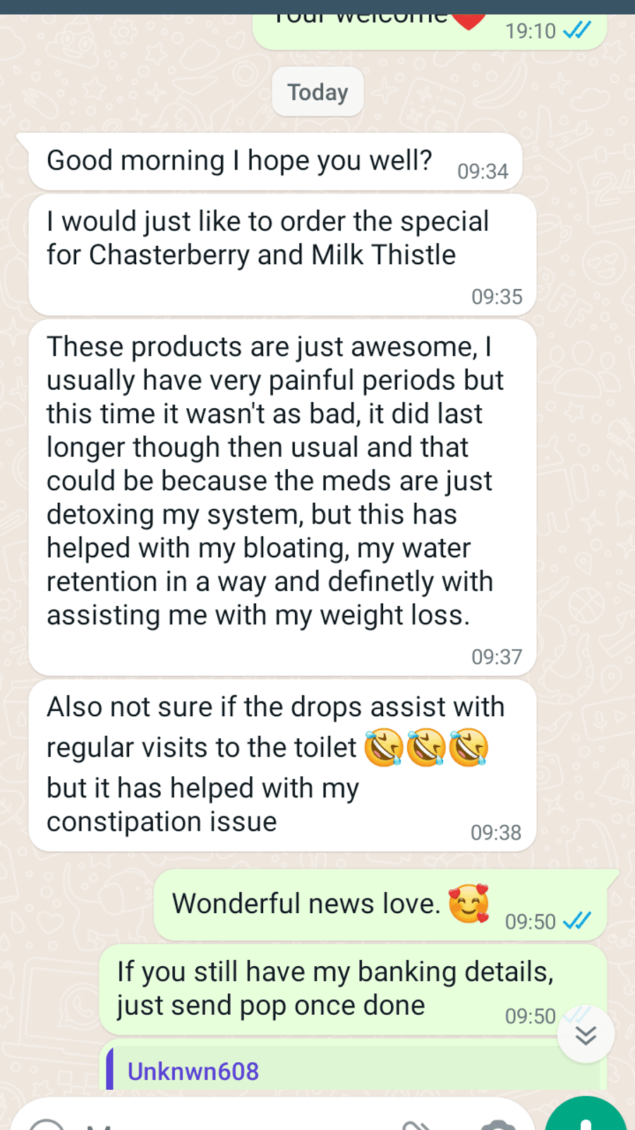 WhatsApp testimonial from a GaiaBerry customer (19)